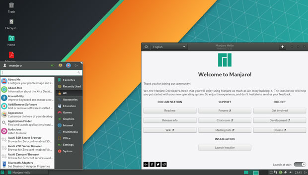 Manjaro-Xfce edition user interface