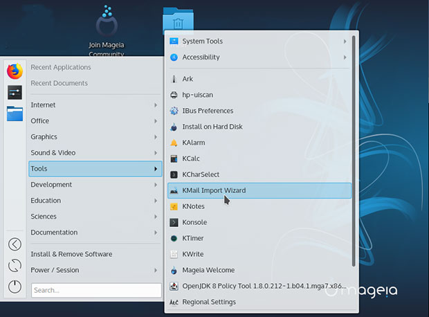 Mageia main menu, Wayland integration