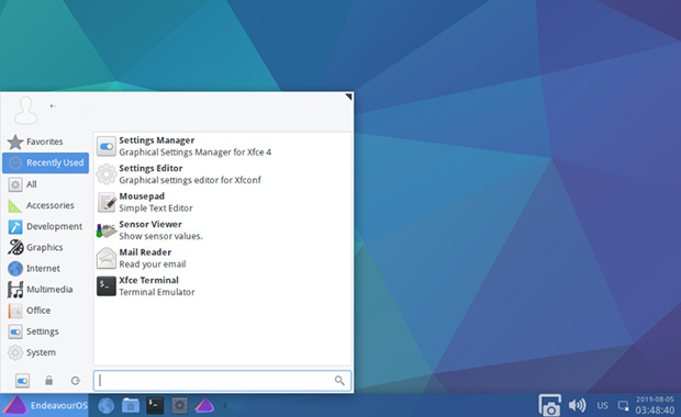 EndeavourOS Xfce desktop