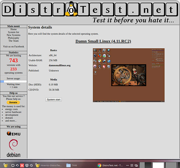 DistroTest.net, distro details page