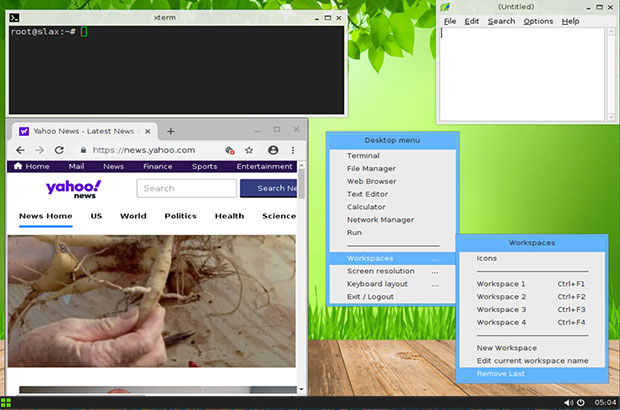 Slax Linux virtual workspaces